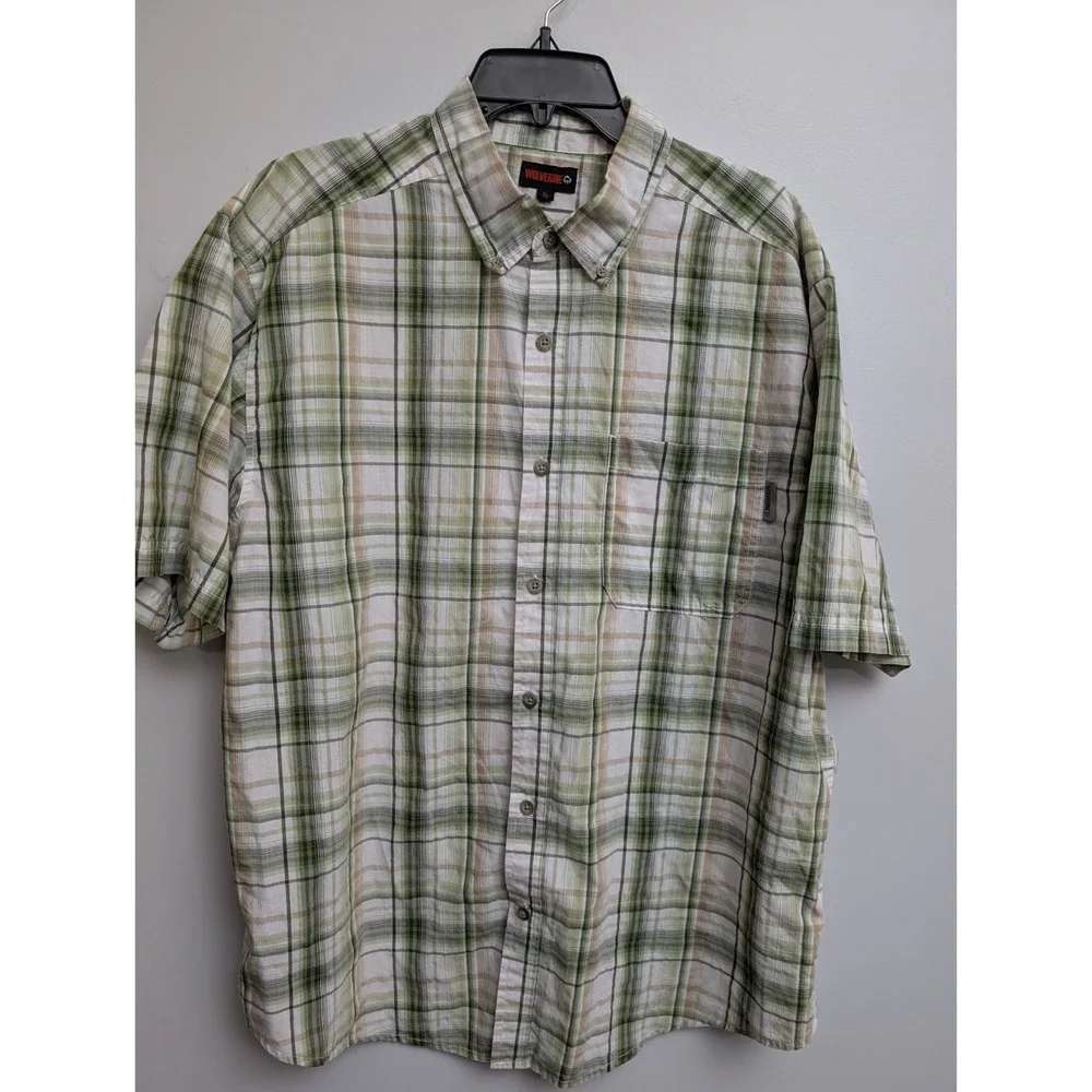 L3 Wolverine Shirt Mens XLarge Green Button Up Plaid Camp Outdoor Normcore Hike